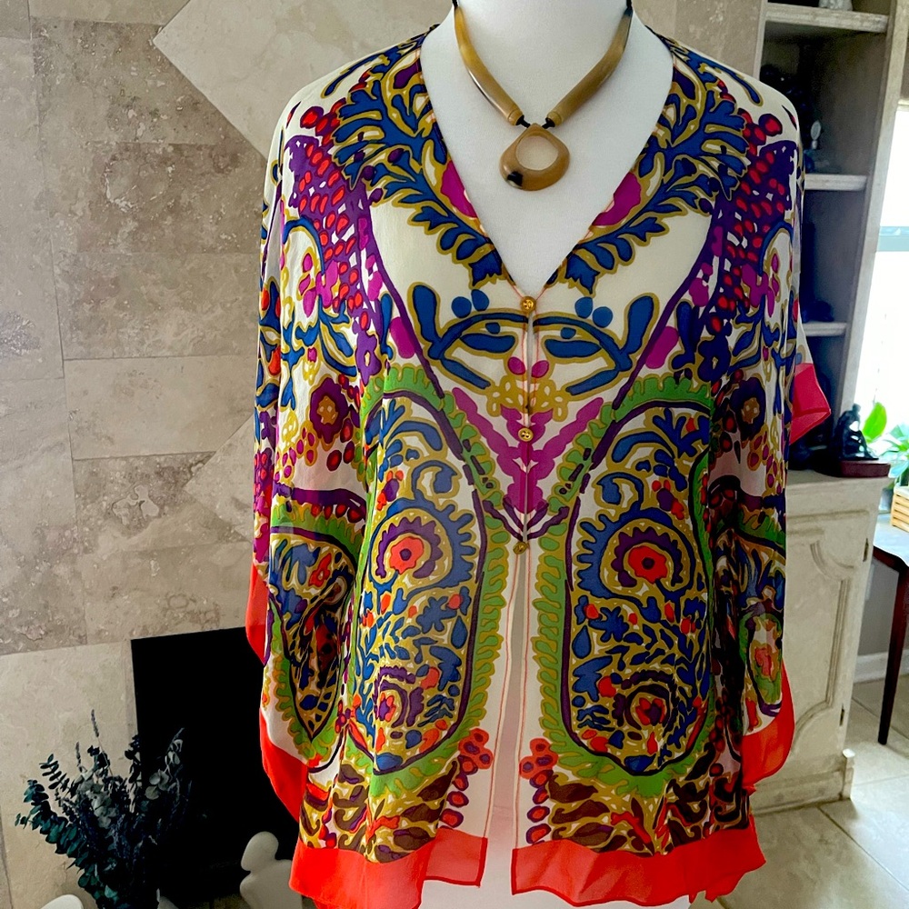 Talbot's Women's Shirt Overlay S M Sheer Chiffon Sleeveless Scarf Top 100% Silk